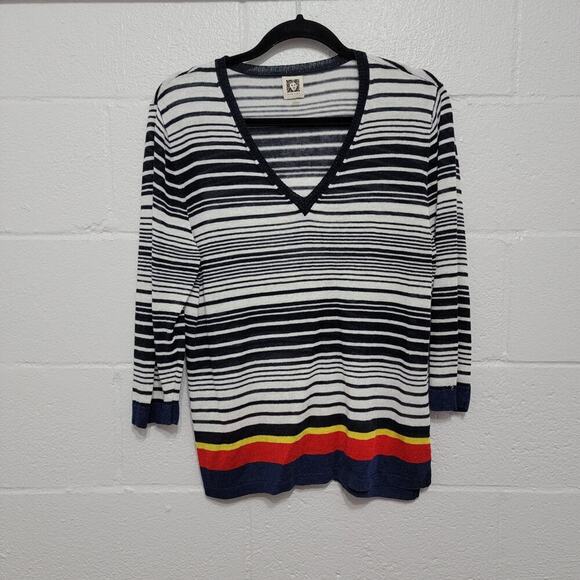 Anne Klein Striped Linen Blend Sweater Large Coast Nautical 799 - Picture 2 of 9